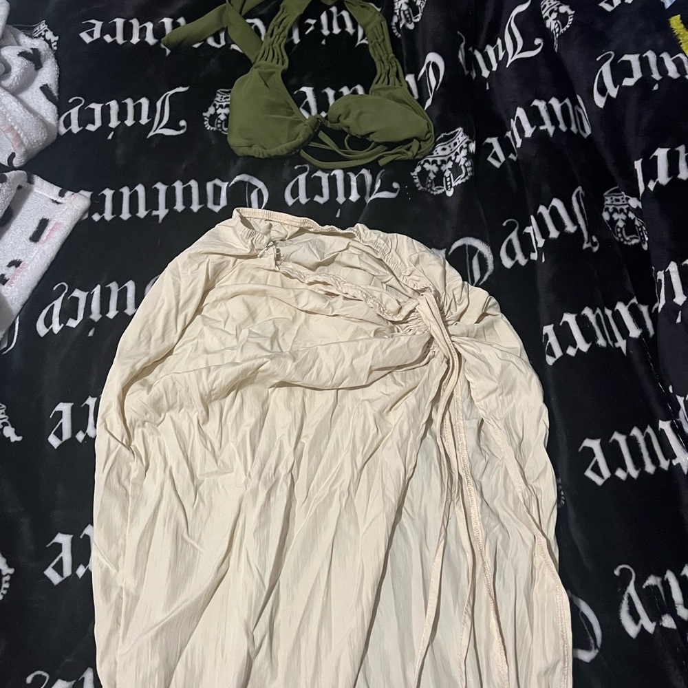 Green Bikini Top and Cream Skirt Set
